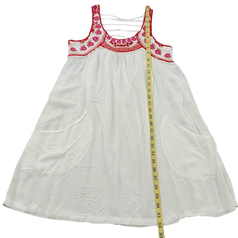 For Cynthia Beachwear Mini Dress Womens XS White Embroidered Bohemian Artsy - Picture 9 of 10